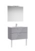 Imagen de PACK, MUEBLE LAVABO Y ESPEJO, MODELO VICTORIA 2 CAJONES  ACABADO GRIS BRILLO Y LAVABO CENTRADO . MEDIDA 800X453